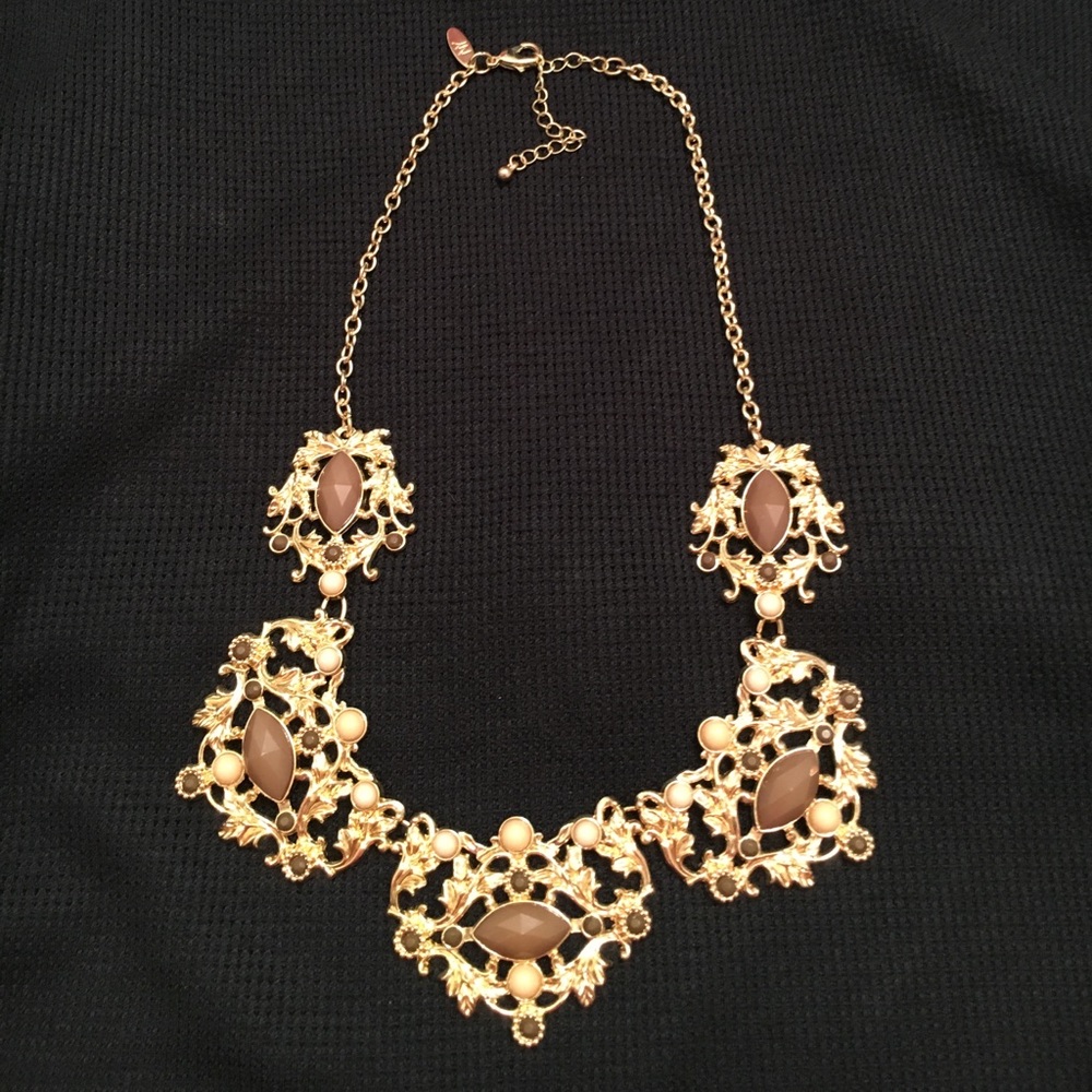 Gold, brown and cream statement necklace