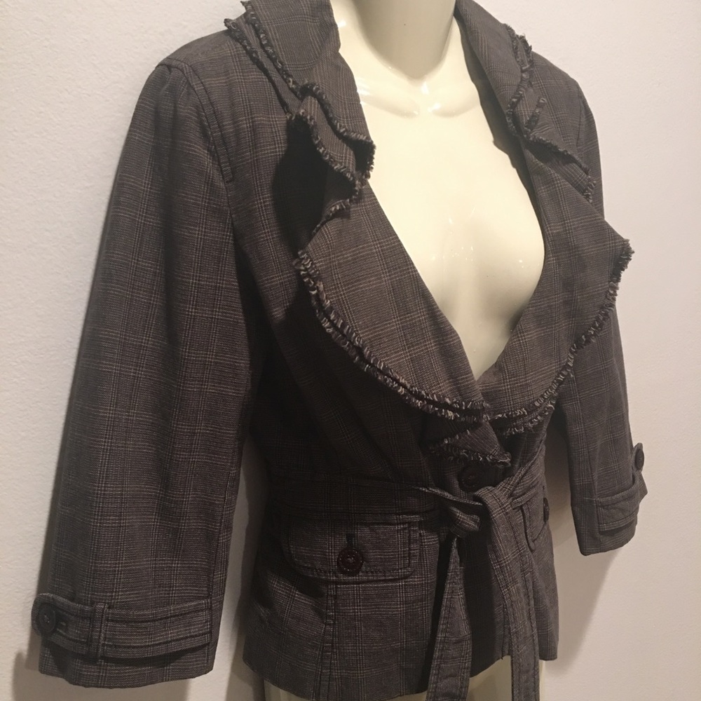 ANN TAYLOR LOFT herringbone flounce fringe blazer - Picture 7 of 8