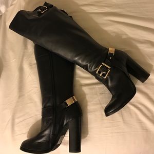 Aldo knee high black boots w gold buckle detail- 6