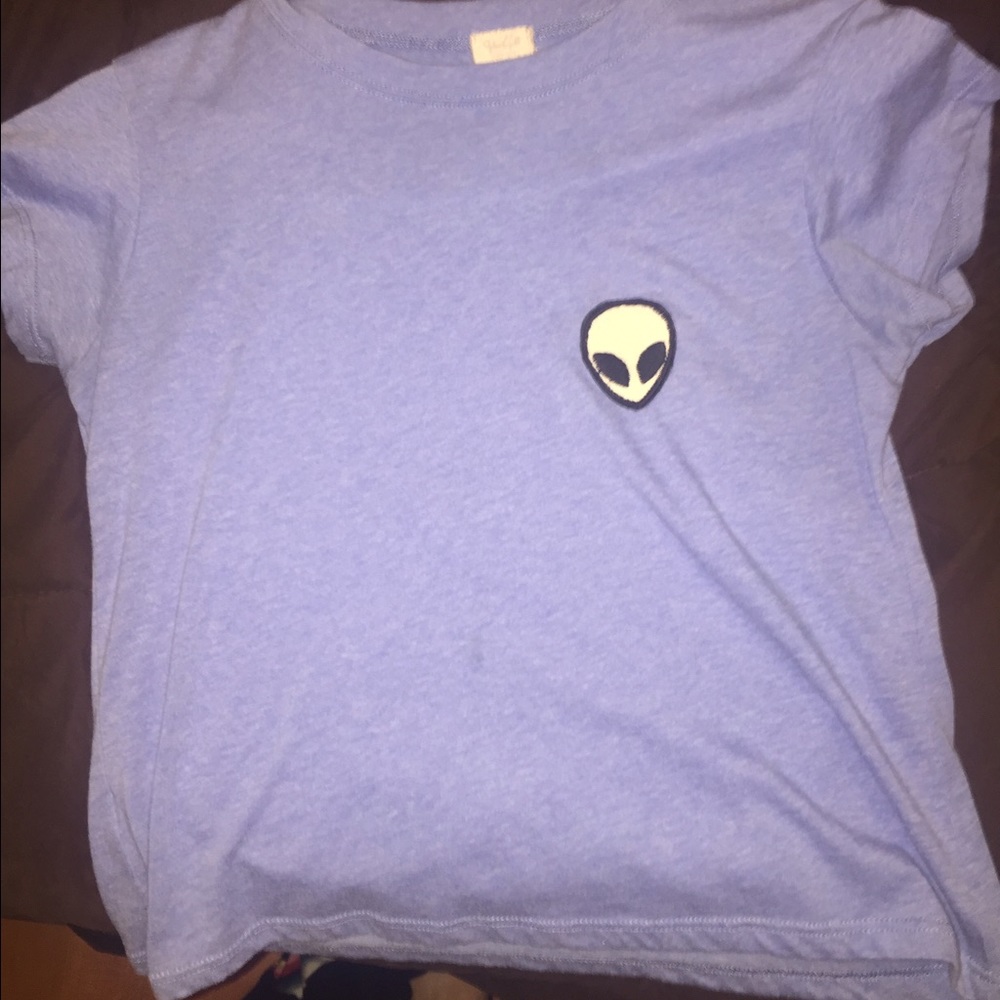 blue brandy melville alien patch shirt!!