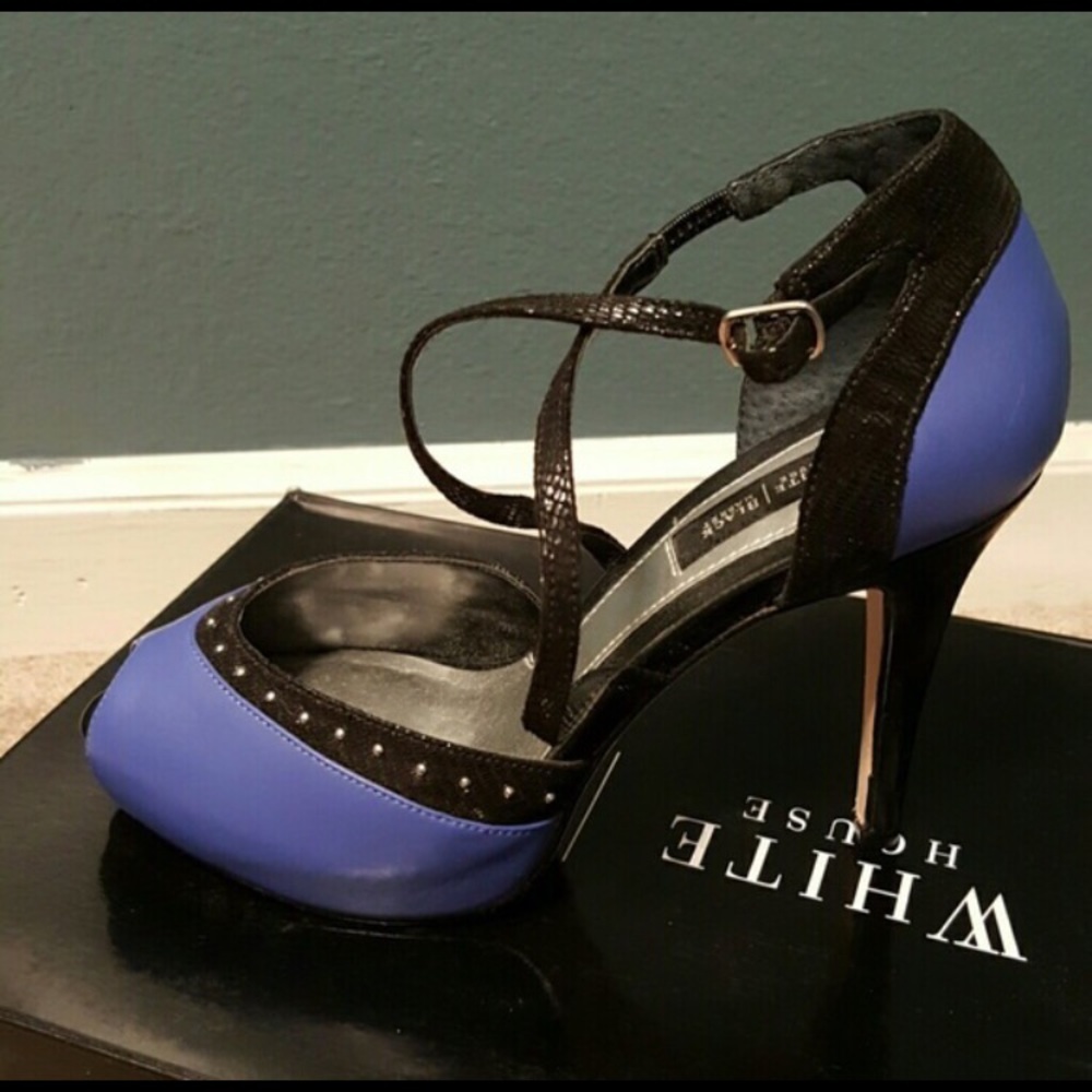 Whbm black & blue peep toe sexy heel
