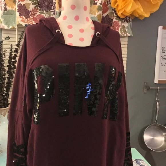 VS PINK SEQUIN BLING CAMPUS LONG SLEEVE HOODIE LG - Picture 4 of 4