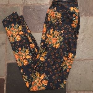 Lularoe yellow / orange floral leggings OS