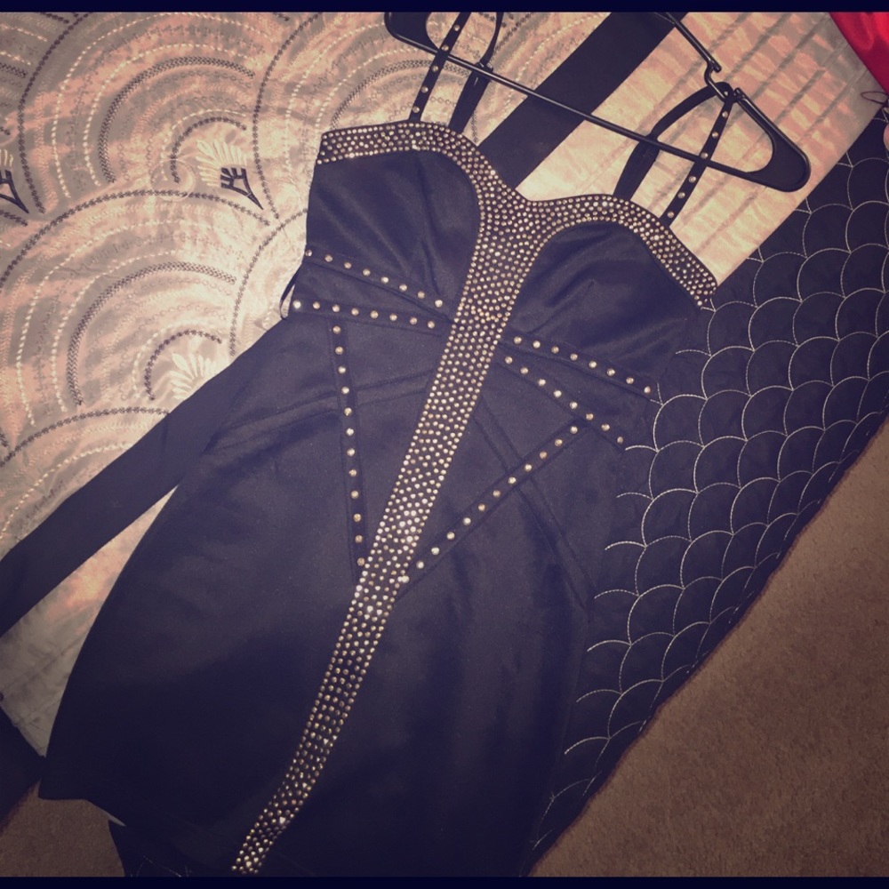 Black dress with gold rhinestones