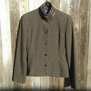 Cashmere Houndstooth Plaid Jacket Leather