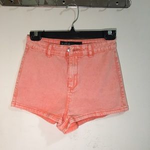 Orange Acid Washed High Waisted Shorts