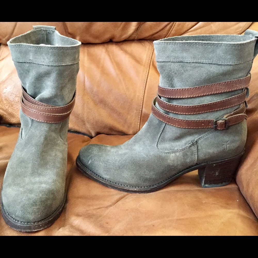 Frye Gray Suede Jane Strappy Short Boot