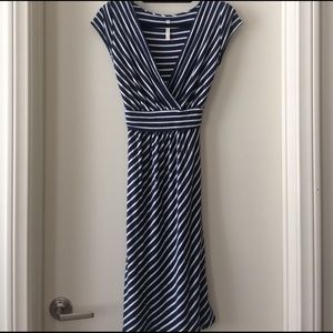 Navy and white striped tie back dress