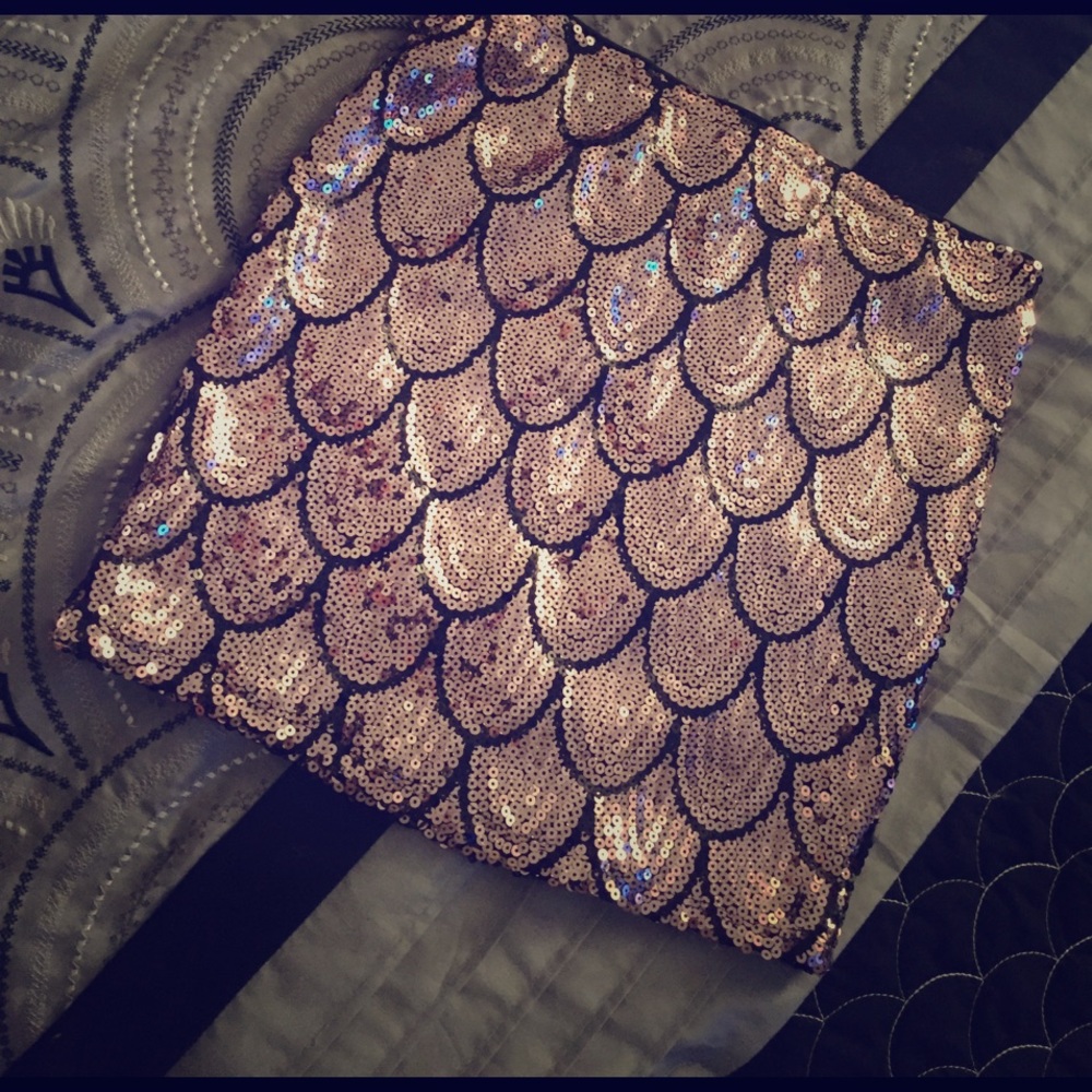 Rose gold sequin skirt