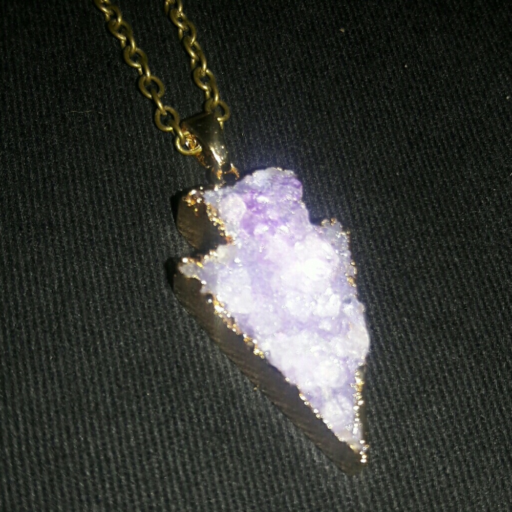 Purple druzy quartz gold plated pendant arrowhead