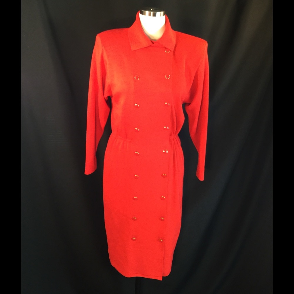 St John Knit Red Double Breasted Sweater Dress S/M