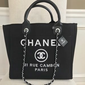 Designer Inspired Deauville Black Chain Tote