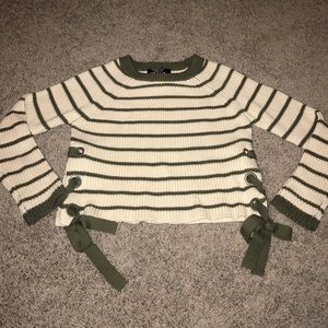 Forever21 striped green and cream sweater w/ ties