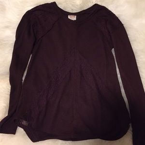 Eggplant Waffle Top with Lace Details XS