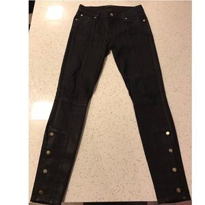 7 For All Mankind Waxed Black Pants w Gold Detail
