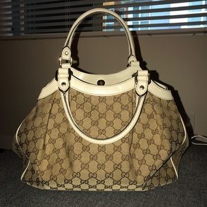 AUTHENTIC Gucci Sukey Brown/White Tote