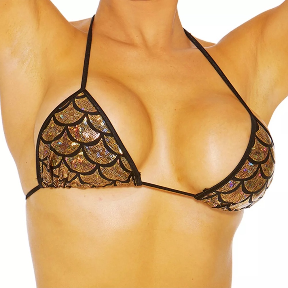 New Mermaid Scale Gold & Black Swimsuit 2 Pc Set - Picture 2 of 10