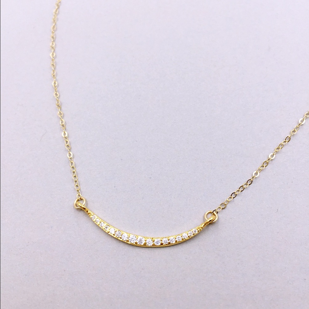 Sparkly CZ diamond curve bar gold filled necklace