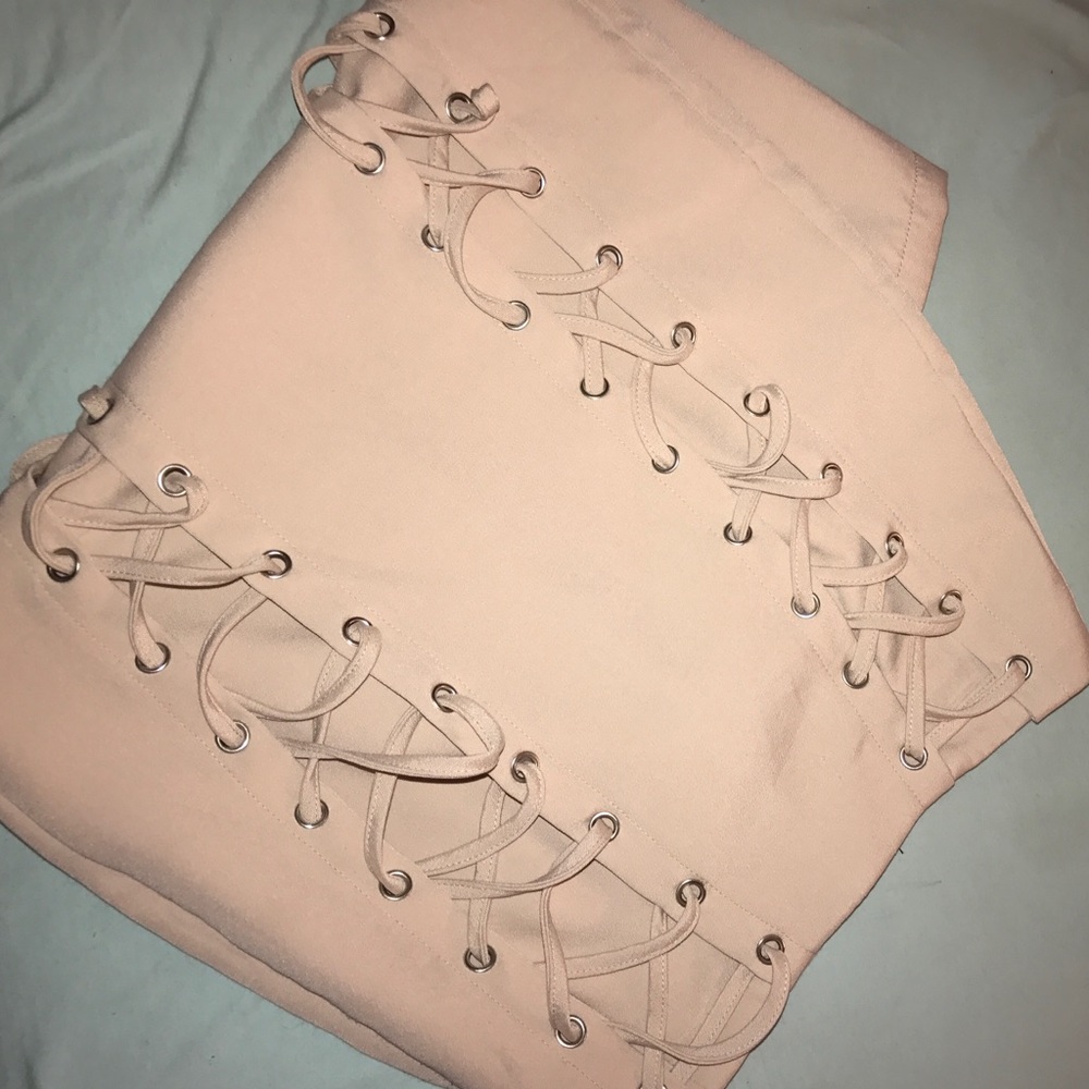 Pink lace up midi skirt