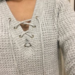 Knit lace up sweater