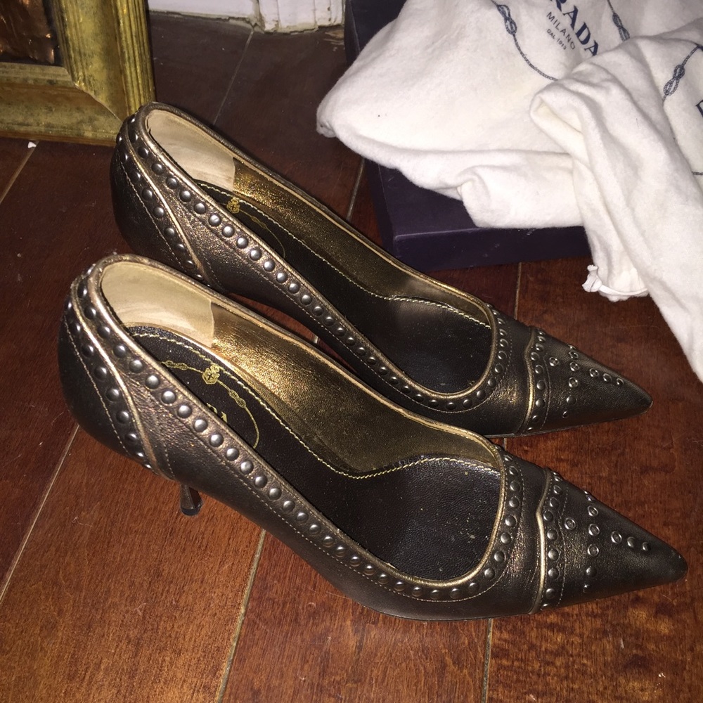 Prada Silk Fume Stud Bronzo Pumps - Picture 2 of 4