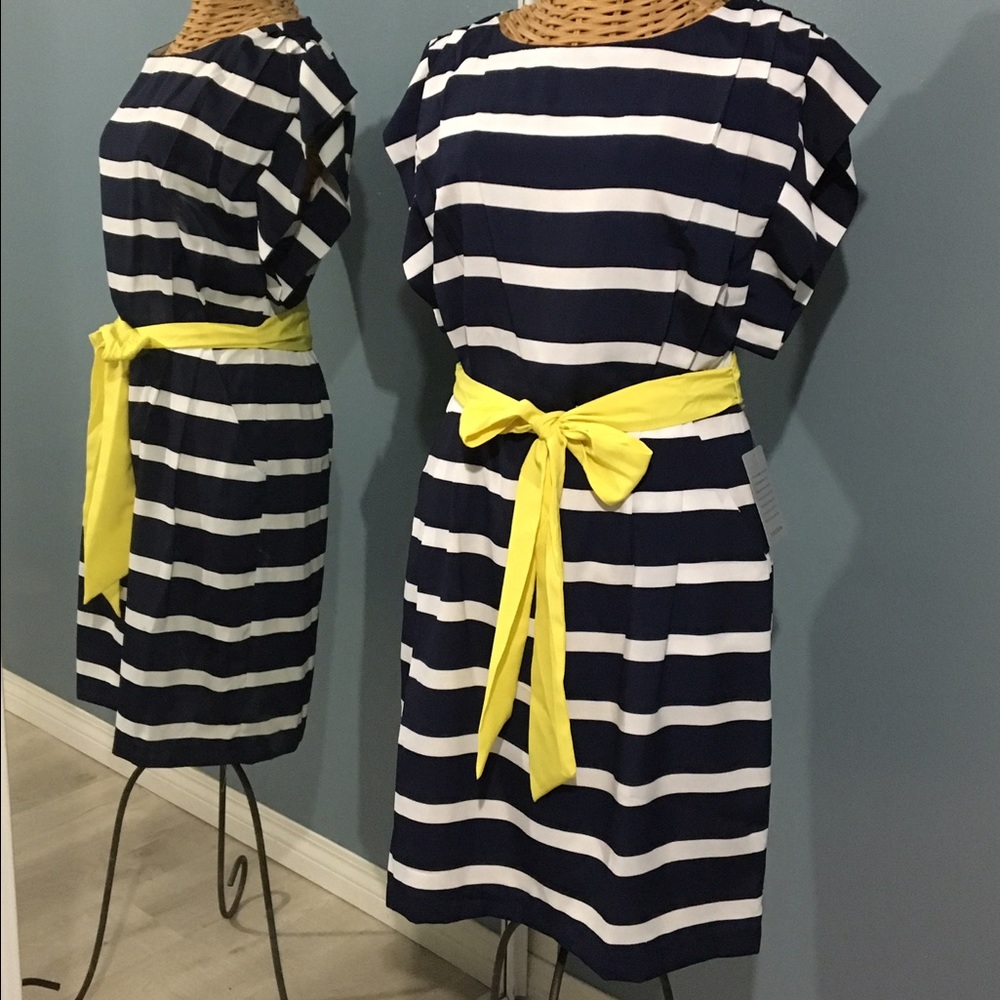 Eliza J Dress with white and blue stripes 8