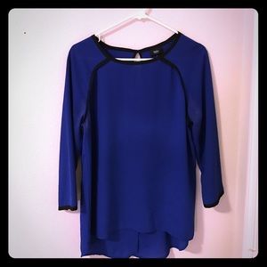 True blue with black accent blouse