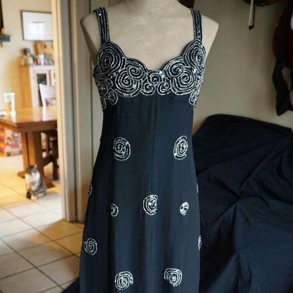 A.j. Bari beaded swirl black sequin gown