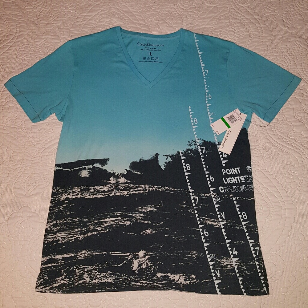 Turquoise v neck tee shirt