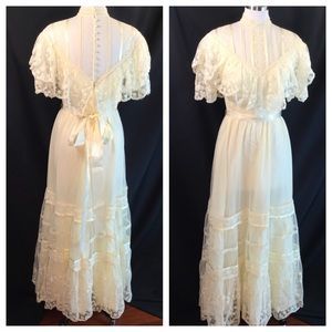 Vtg Ivory Tulle Maxi Steampunk Victorian Dress S Vtg Ivory Tulle Maxi Steampunk Victorian Dress S