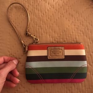 Super cute Coach striped wristlet !