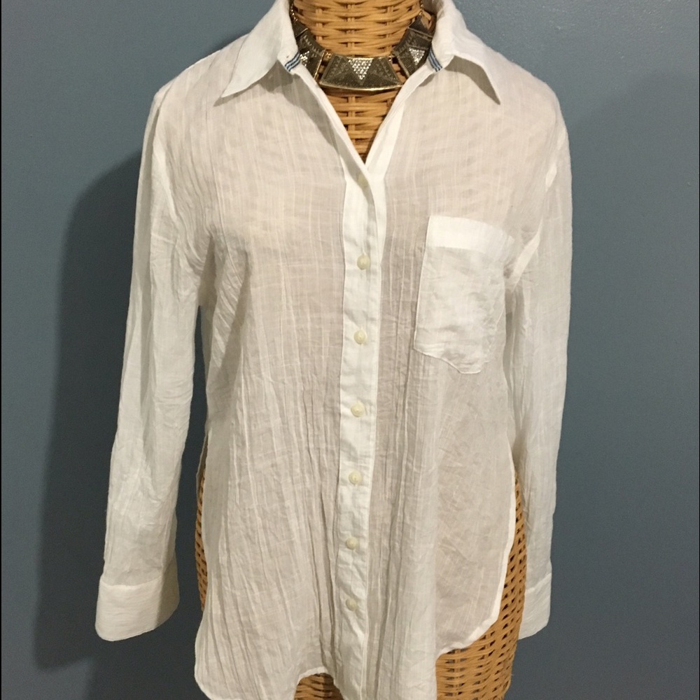 Free People White Oversized Button Down Shirt.