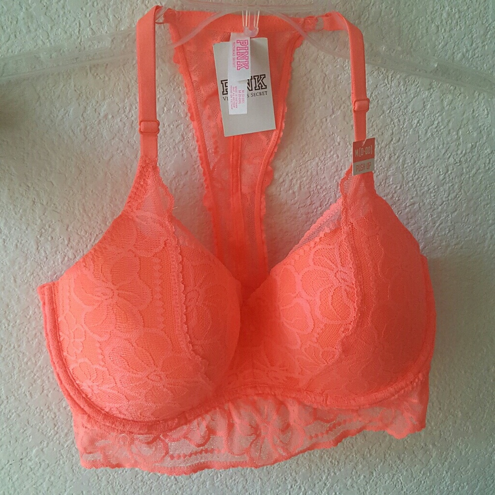 NWOT Victoria's Secret PINK coral push-up bra