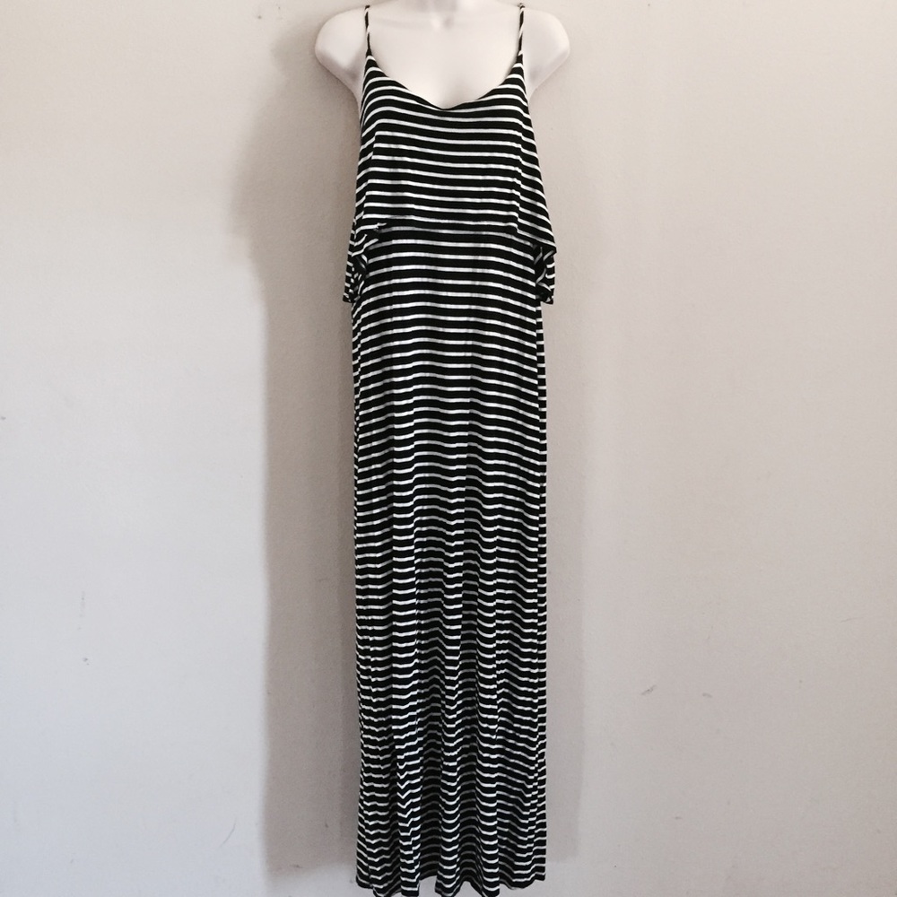 Black and White Striped Maxi w/ Adjustable Straps
