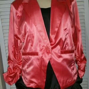 Satin one button peach jacket