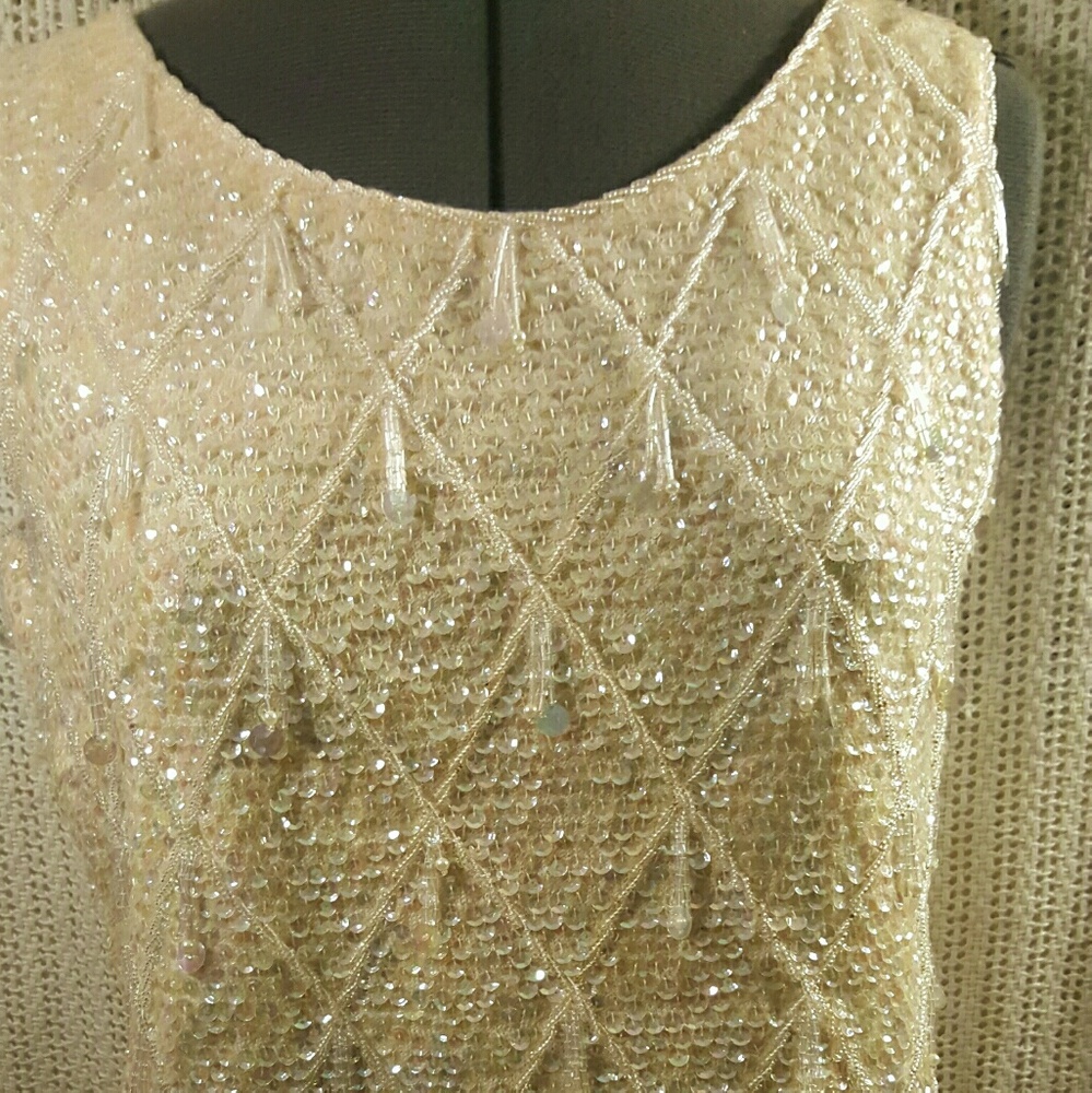 Vintage Imperial Imports Ivory Beaded Top Medium