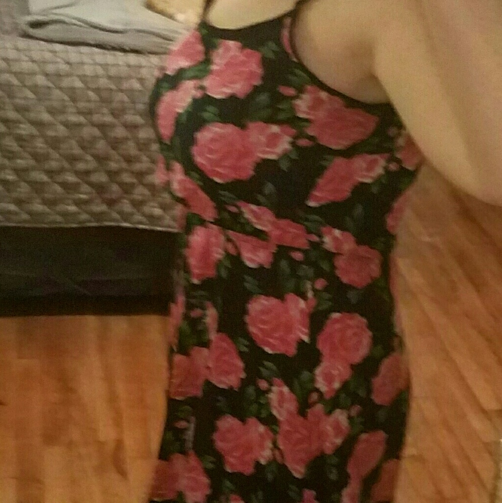 Dress. Navy with pink roses.  Medium.
