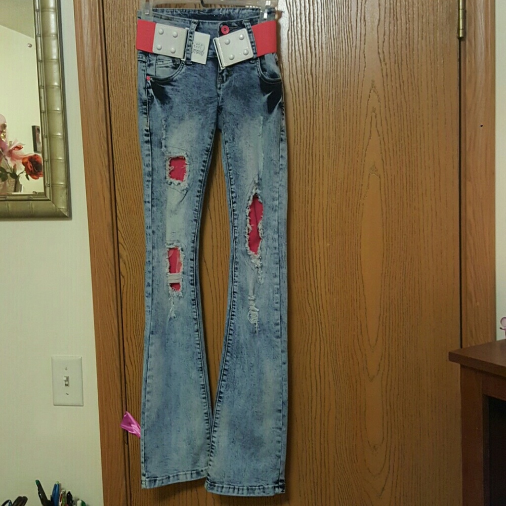 Stone washed bootcut jeans.