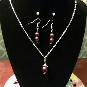 Purple Pearl Necklace & Earring Set