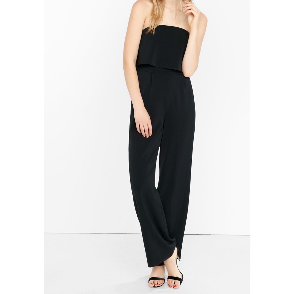 Express black strapless flounce jumpsuit