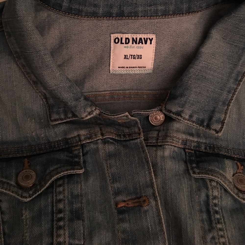 Old Navy distressed jean vest.