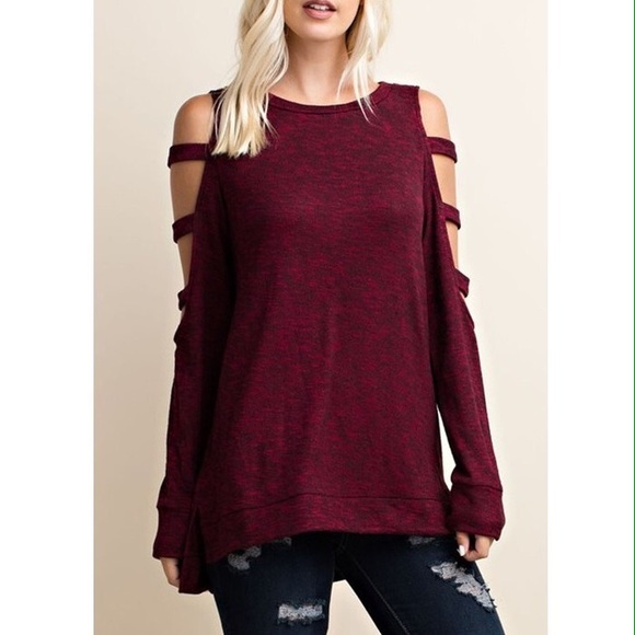 Tops - Burgundy Top with Cut Out Sleeves