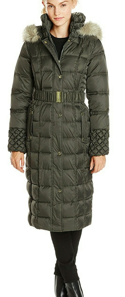Long Betsey Johnson Olive Puffer Coat LARGE
