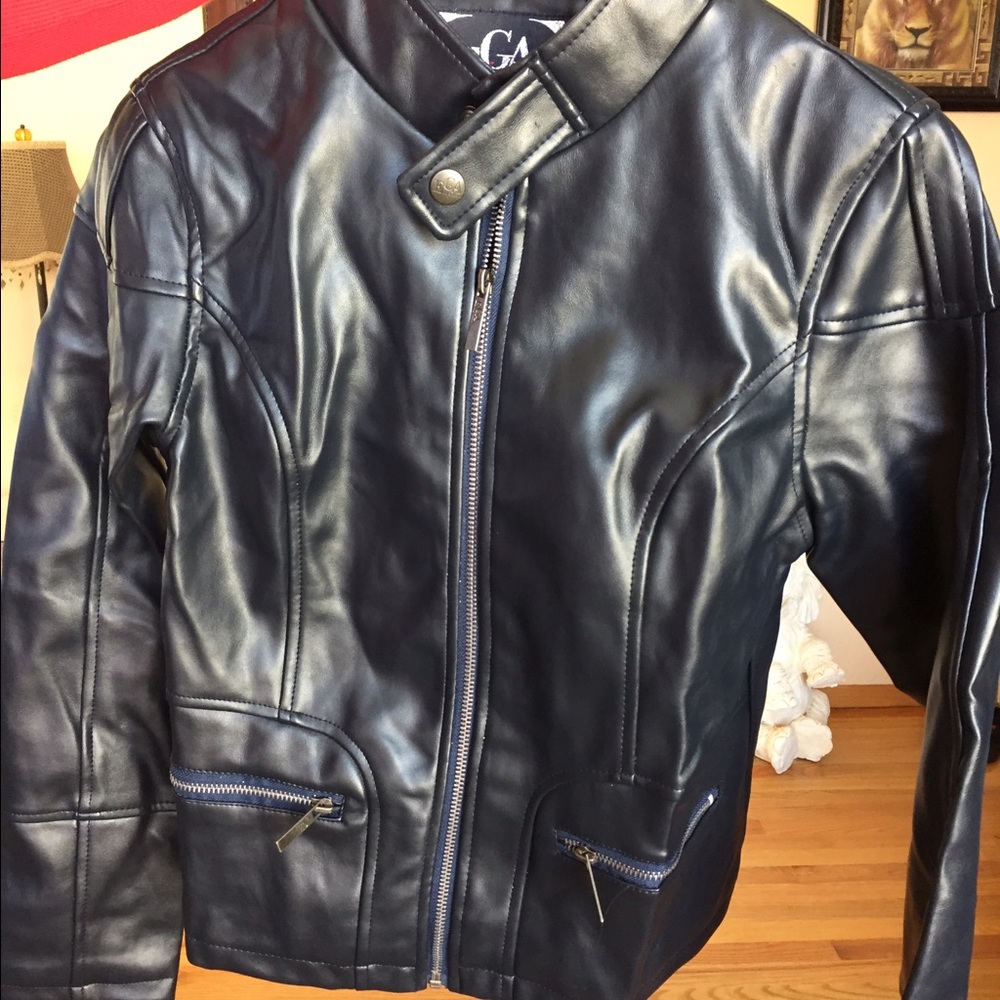 Leather Navy Biker Jacket