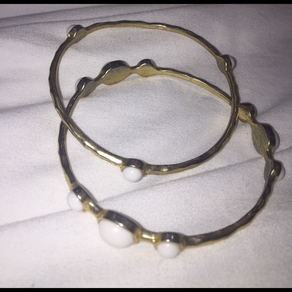 gold bangles set with white stone details - Picture 1 of 2