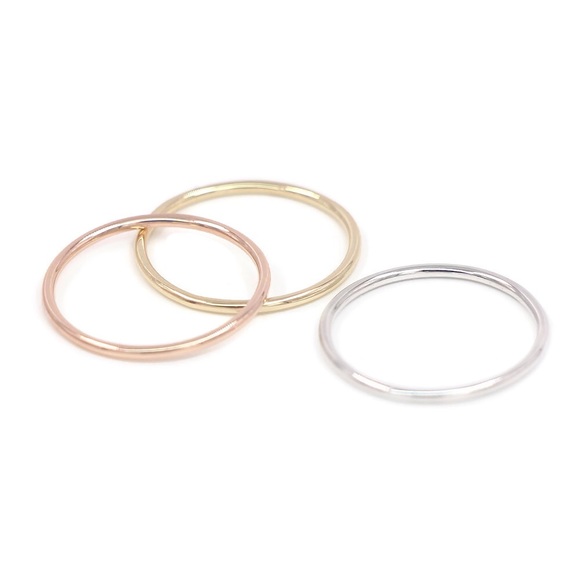 Moodtherapy Jewelry - (2-13) Mixed Metals Tricolored Ring Set of 3 925 Sterling Silver, Gold, & Rose