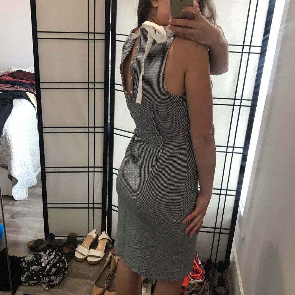 Dolce and gabbana white and navy striped mid dress