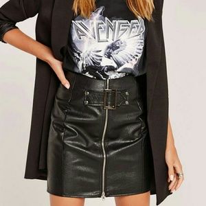 Black Buckled A-Line Mini Skirt