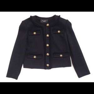 St. John Caviar Black Blazer Fringe Trim Size 4