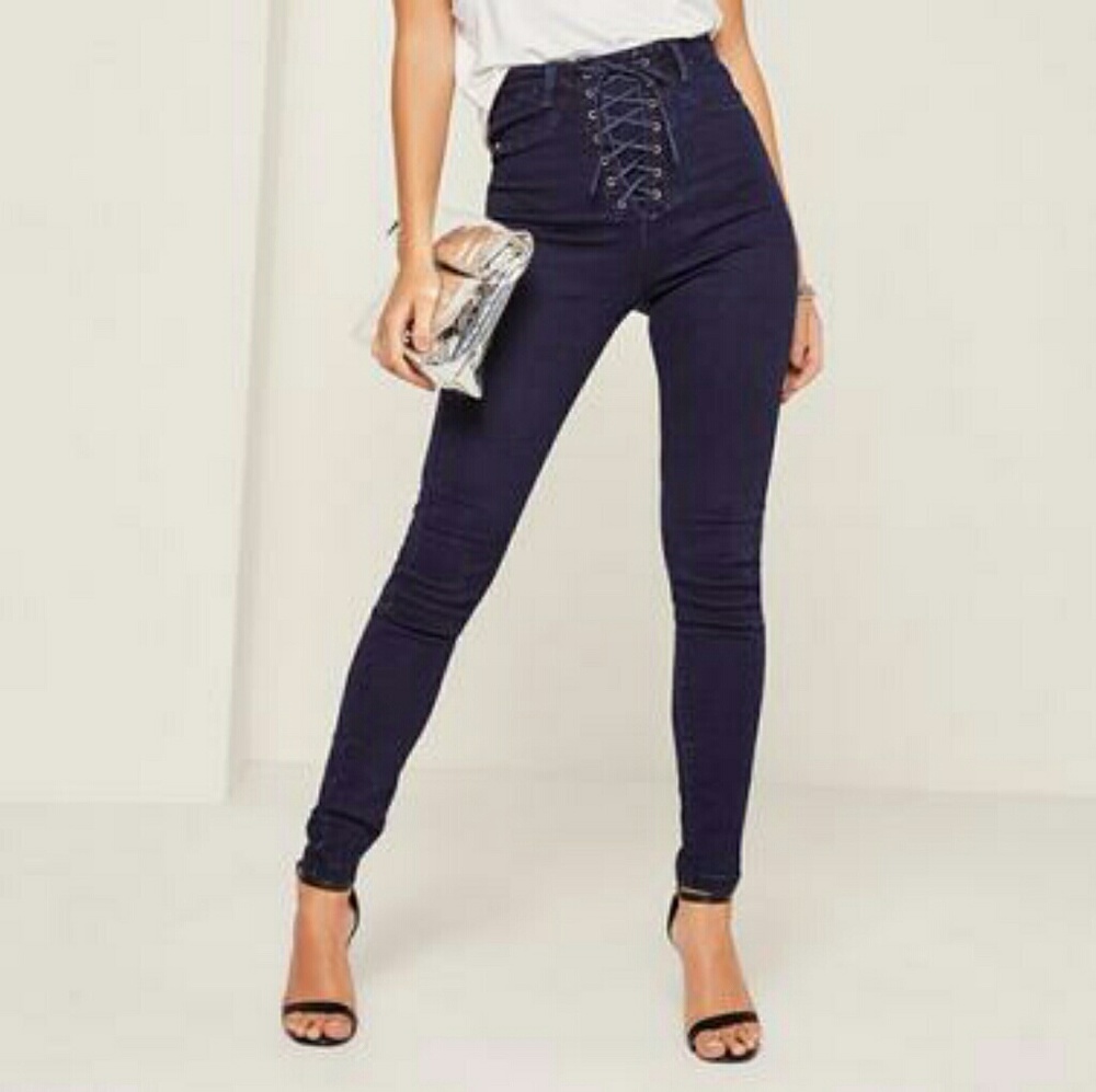 Missguided! High waisted Laced Up Skinny Jeans